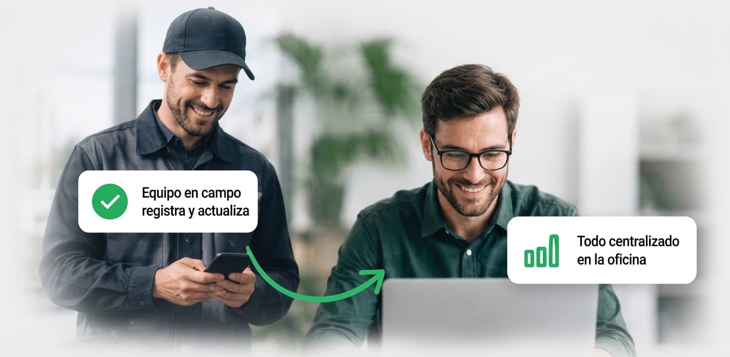 Equipos en campo y oficina usando el sistema Otimiprod de gestión de horas y operación